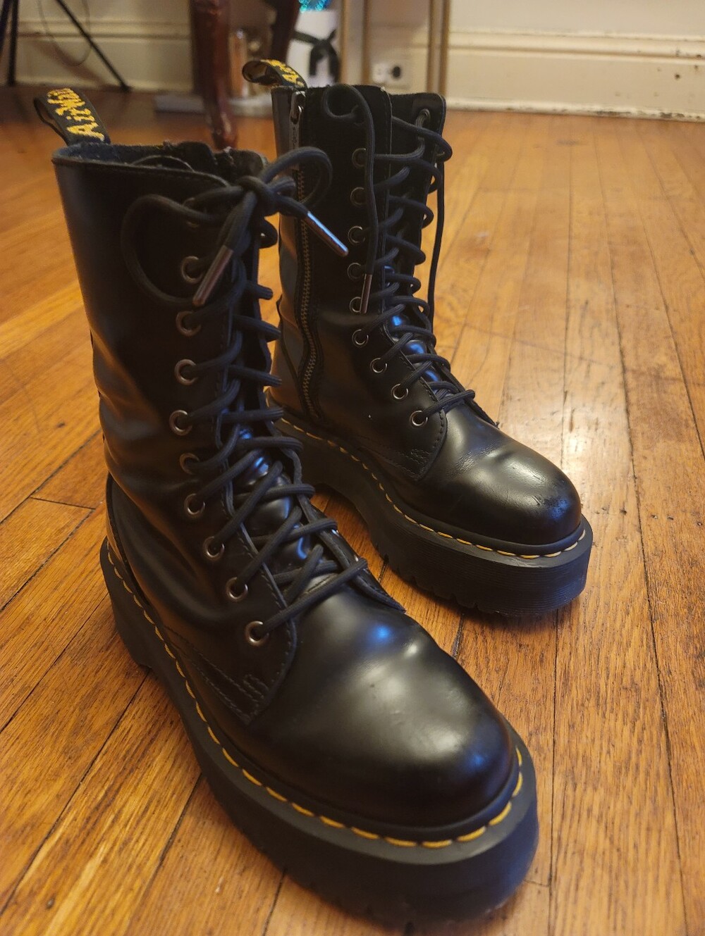Dr. Martens Women's Black Leather Lace-Up Platform Boots Jadon